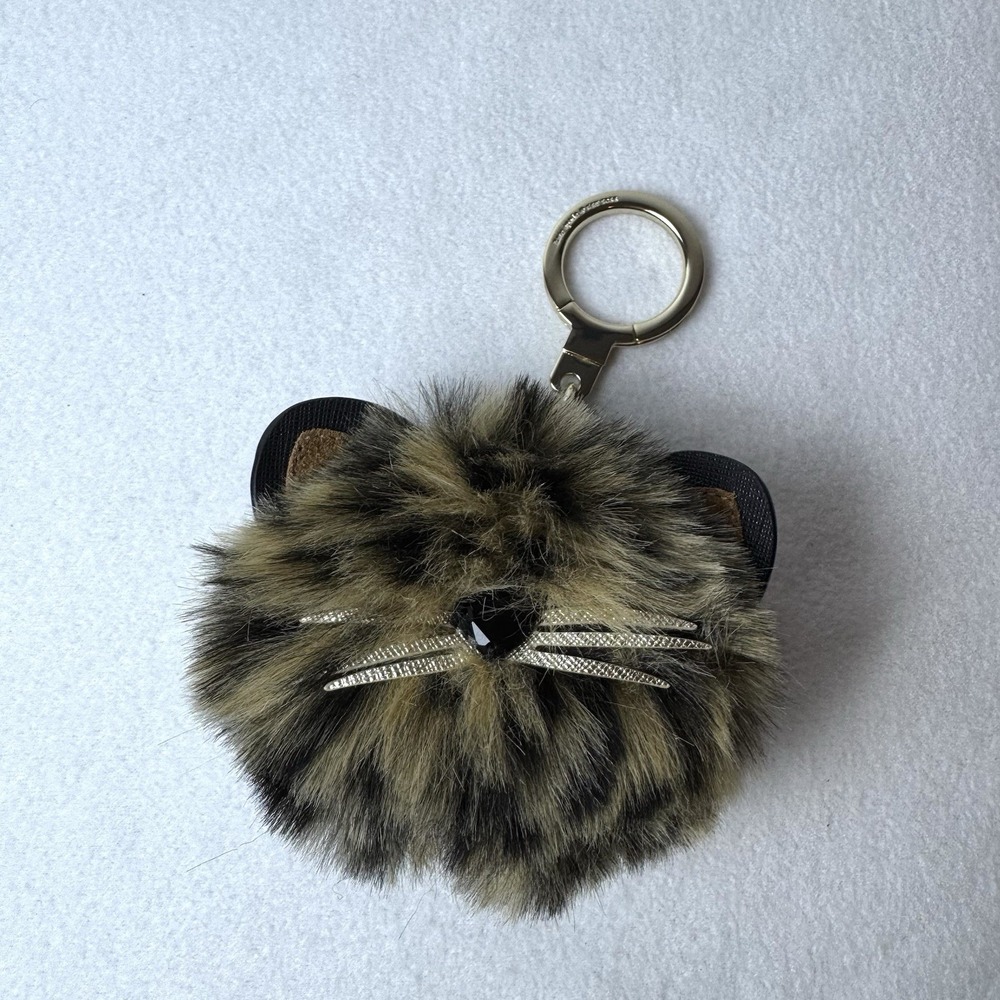 Kate Spade New York Cat Pouf Keychain Cheetah Bag Charm Soft Kitty Brown Black - Picture 5 of 11